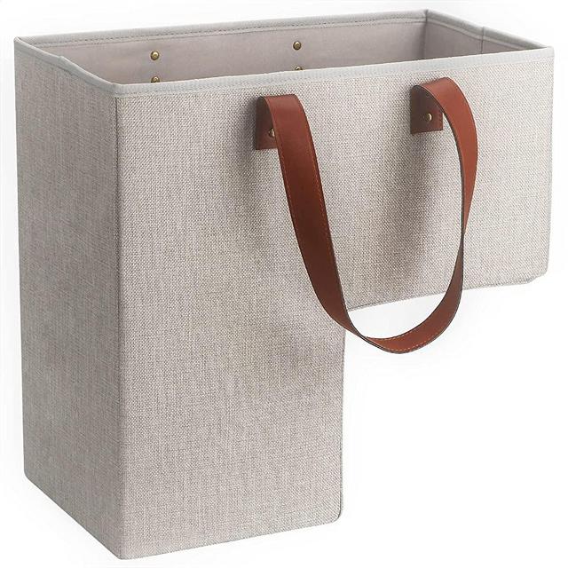 SAM AND MABEL Stair Baskets for Carpeted and Wooden Stairs - 16" Staircase Basket with Handles, Stair Step Foldable Storage Organizer for Home and Office Decor (Naturel Beige)