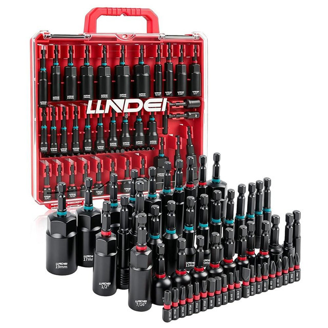 LLNDEI Magnetic Impact Nut Driver Set, 55PCS 1/4 Socket Set with Deep Driver Bit Sets Includes Bit Extension, Pivoting & Wing Nut Setters Compatible with Impact Drills & Deep Drivers