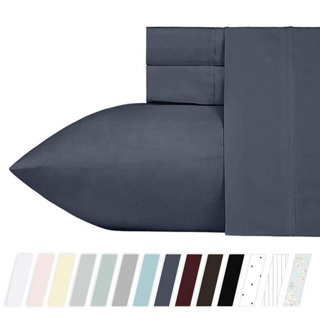 California Design Den 400 Thread Count 100% Cotton Sheet Set, Indigo Batik Queen Size Sheets 4 Piece Set, Long-Staple Combed Pure Natural Cotton Best Bed Sheets for Bed, Soft & Silky Sateen Weave