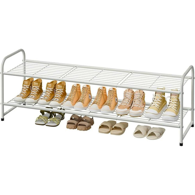 MWQ 2 Tier Shoe Rack for Closet, 44 Inch Extra Long Shoe Storage Organizer for Shelves, Heavy Duty Metal, Easy Assembly, White
