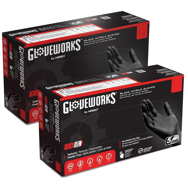 GLOVEWORKS Black Nitrile Gloves 5 Mil Disposable, Latex Free, Textured Grip for Food Service, Cooking, Professional Cleaning