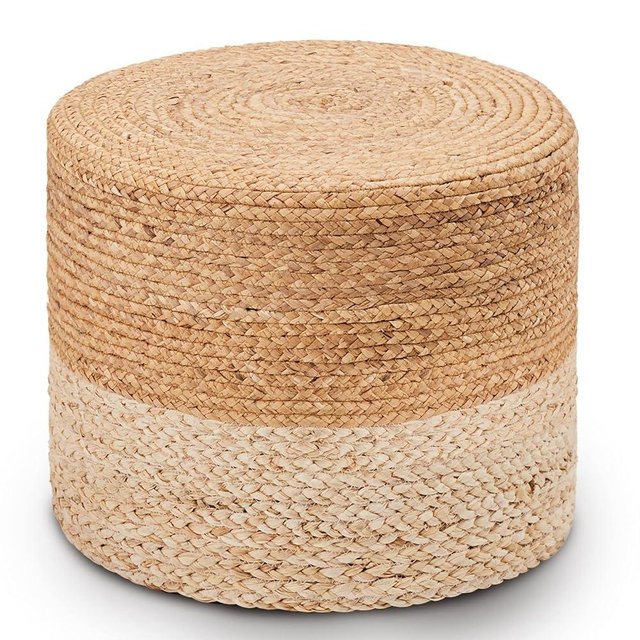 Wimarsbon Ottoman Pouf, Natural Braided Jute Poof, 18'' Outdoor Ottoman for Garden, Rustic Handweave Lounge Pouffe, Boho Footrest Stool for Bedroom, Accent Table or Seat for Patio, Living Room