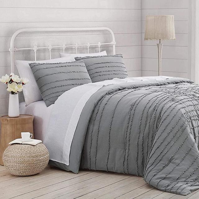 Rachel Ashwell Prairie King Comforter Textured Stripe Grey 3Pc Set