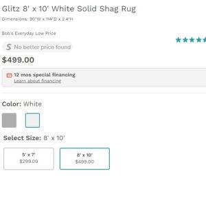 Glitz 8' x 10' White Solid Shag Rug