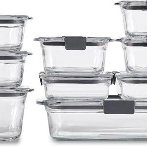 Rubbermaid Brilliance Glass Food Storage Containers, Assorted Sizes, Set of 9, BPA-Free, Leak-Proof, Clear
