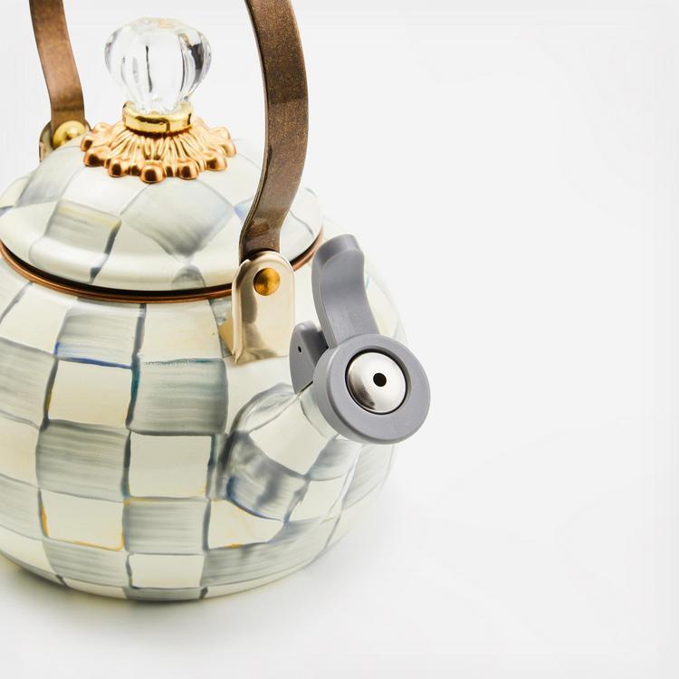 MacKenzie-Childs, Sterling Check Steel Whistling Tea Kettle | Zola