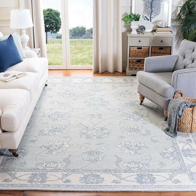 SAFAVIEH Micro-Loop Collection 10' x 14' Light BlueIvory MLP536L Handmade Premium Wool Living Room Dining Bedroom Area Rug