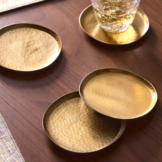 Iris Hammered Metal Coasters, Brass, Set of 4