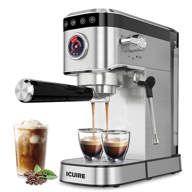 ICUIRE Espresso Machine, 20 Bar Compact Steam Espresso Coffee Machine with Milk Frother, Digital Touch Panel, 37 Oz Removable Water Tank for Espresso Make