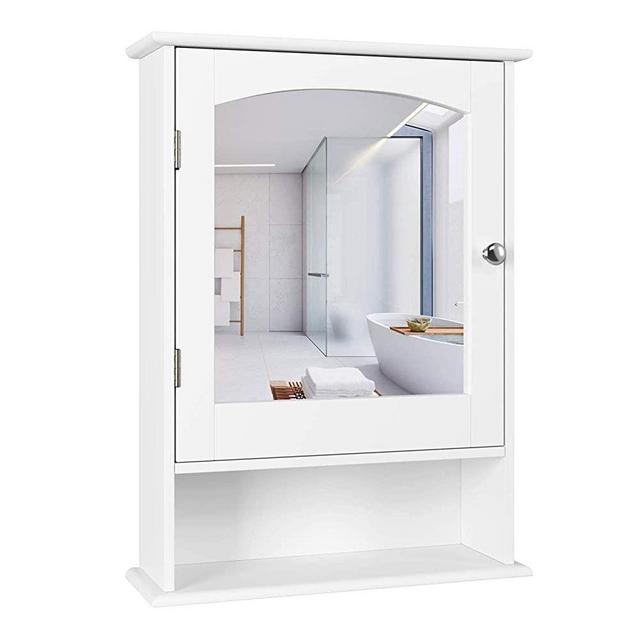 Homfa Bathroom Mirror Cabinet, Wall Mounted Storage Cabinet Medicine Cabinet with Single Door and Adjustable Shelf, Accent Furniture for Home Multipurpose, White