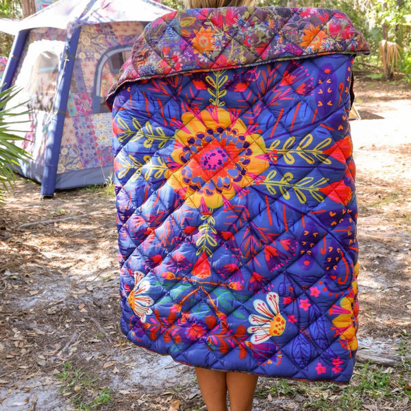 Puffy Outdoor Blanket - Dark Floral Garden