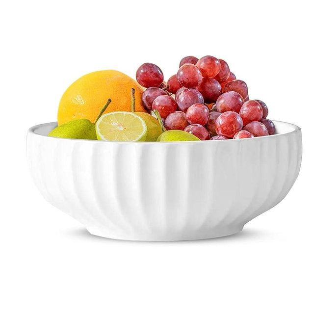 XIRYAER Ceramic Fruit Bowl for Kitchen Counter,10 Inch Modern Decorative Bowl, Large Fruit Bowl for Table Décor,Cute Fruit Bowls for Bread Candy Snacks,White