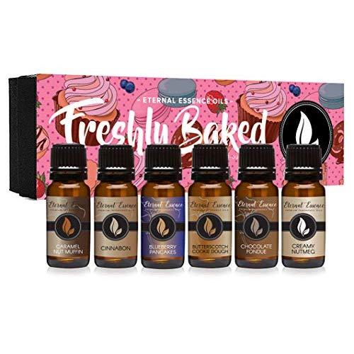 Freshly Baked - Gift Set of 6 Premium Fragrance Oils - Blueberry Pancakes, Caramel Nut Muffin, Butterscotch Cookie Dough, Cinnabon, Chocolate Fondue, Creamy Nutmeg - Eternal Essence Oils
