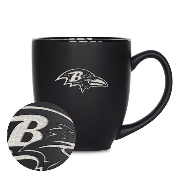 Rico Industries NFL Football 15oz Matte Black Bistro Mug - For Hot or Cold Drinks - Team Logo Etched For Unique Feel