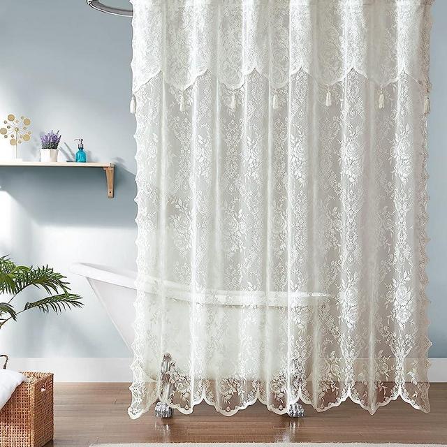Warm Home Designs Ivory Lace Shower Curtain 72 x 72 Inches with Attached Valance & 7 Tassels. Luxury Farmhouse Shower Curtains for The Bathroom or Boho Shower Curtains for Bathroom. LA Ivory 72"