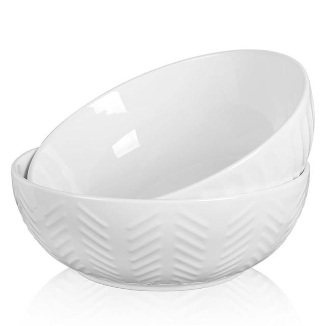 HAPPY KIT Serving Bowls, 130 OZ(11") Extra Large Salad Bowls Set of 2, Porcelain White Mixing Bowls for Salad, Soup, Pasta and Dinner, Large Ceramic Bowl Set for Entertaining