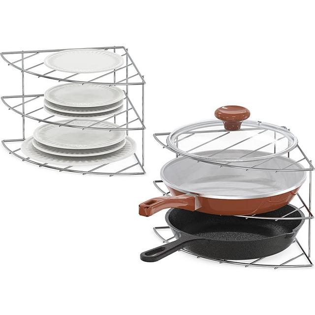 2 Pack - DecoBros 3-Tier Counter and Cabinet Corner Shelf Organizer, Chrome