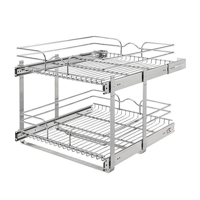Rev-A-Shelf 5WB2-2122CR-1 21 x 22 Inch 2-Tier Wire Basket Pull Out Shelf Storage for Kitchen Base Cabinet Organization, Chrome