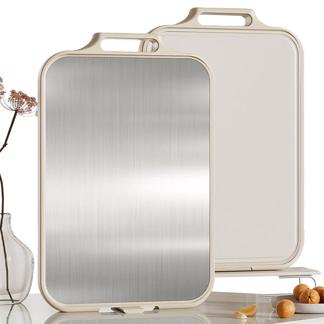 Titanium Cutting Boards for Kitchen, 17.3" × 11.4" Large Double-Sided Chopping Board with Stand, Food-Safe Pure Titanium & Wheat Straw PP, Non-Slip Surface, Easy to Clean