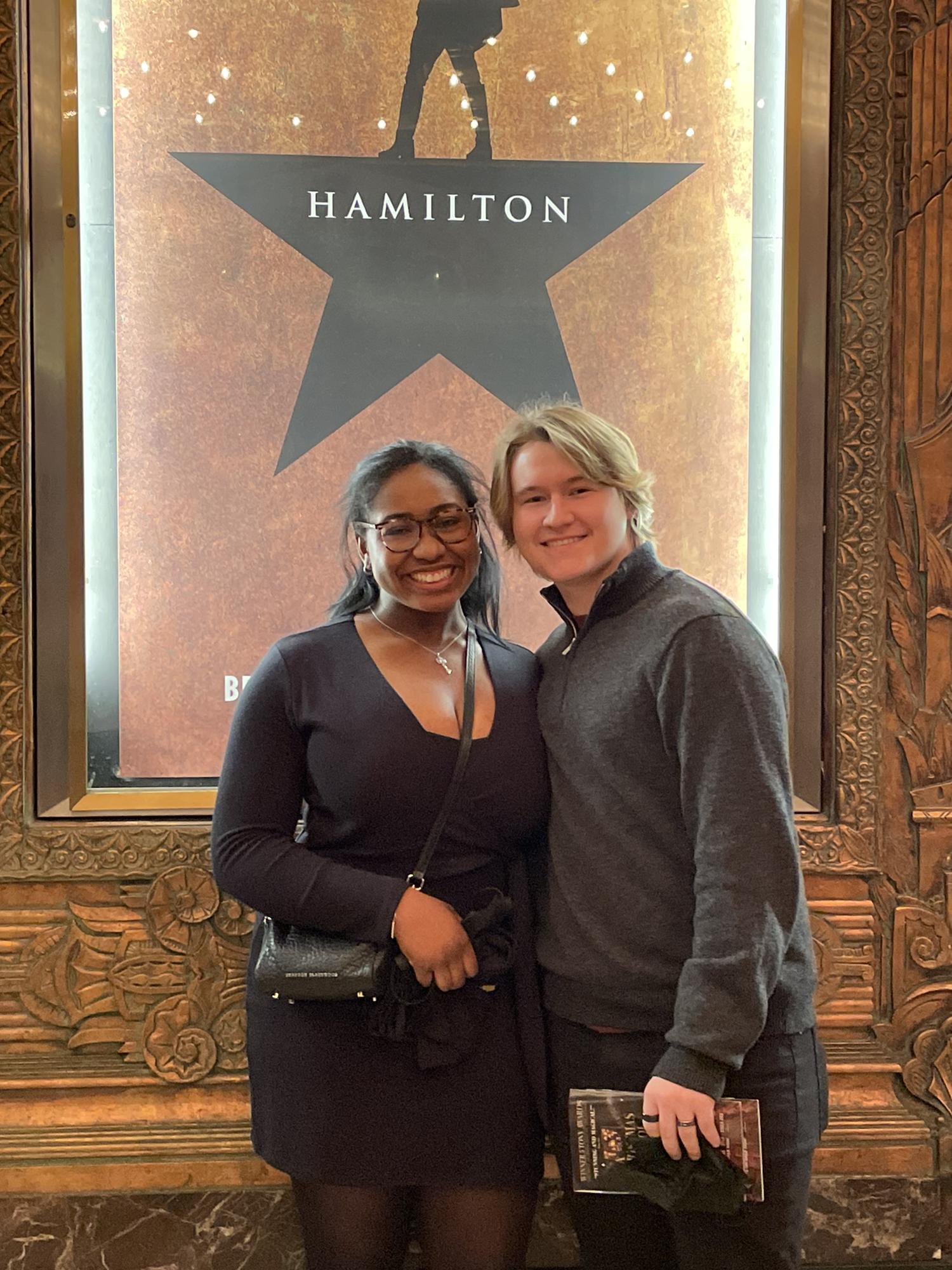 Here we are seeing Hamilton at the Pantages theater in Los Angeles. Our first Broadway show together!