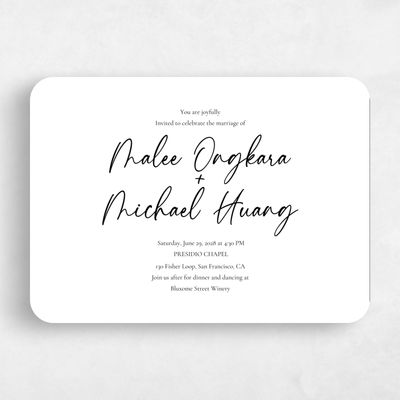 Black Rounded Wedding Invitation - Santorini Landscape Letterpress
