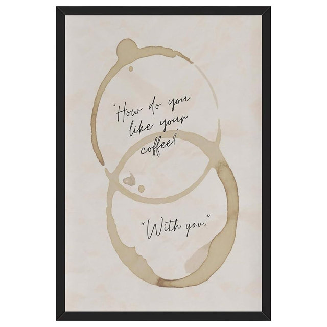 Black Framed Coffee Stain Quote Wall Art How Do You Like Your Coffee Romantic Love Poster Vintage With You Minimalist Valentine Canvas Painting Prints for Bedroom Kitchen Couple Wall Decor 12x16inch