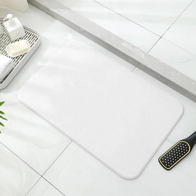 Viionlg Stone Bath Mat Quick Dry, Diatomaceous Earth Bath Mat Non Slip Absorbent Floor Mat, Diatomite Stone Drying Mat for Bathroom Comes with Non-Slip Pad and Sandpaper (White, 24" x 15.5" x 0.4")