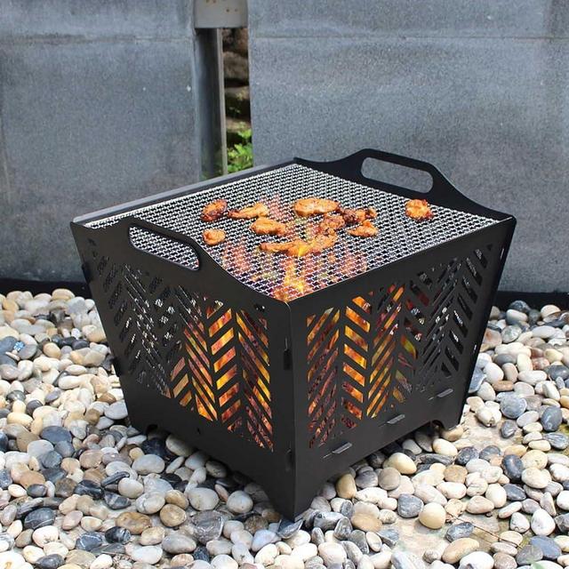 OutVue 20 inch Fire Pits for Outside with Grill & Storage Bag,Portable Fire Pit,Wood Burning Fire Pit with Poker & Spark Screen, Firepit for Outdoor, Patio, Yard, Garden, Camping