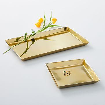 West Elm Metal Brass Tray Set