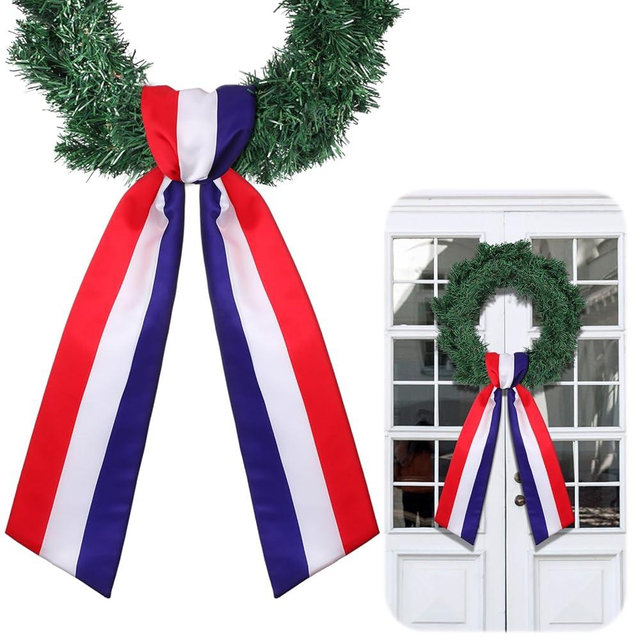CraftyDream Wreath Sash for Front Door Wreath Satin Sash Blank Sashes Embroidery Monogram Yard Doorway Indoor Outdoor Wall Ribbon Bow Home Decor(Red,White,Blue,Independence Day)