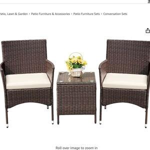 Devoko Patio Porch Furniture Sets 3 Pieces PE Rattan Wicker Chairs with Table Outdoor Garden Furniture Sets (Brown/Beige)