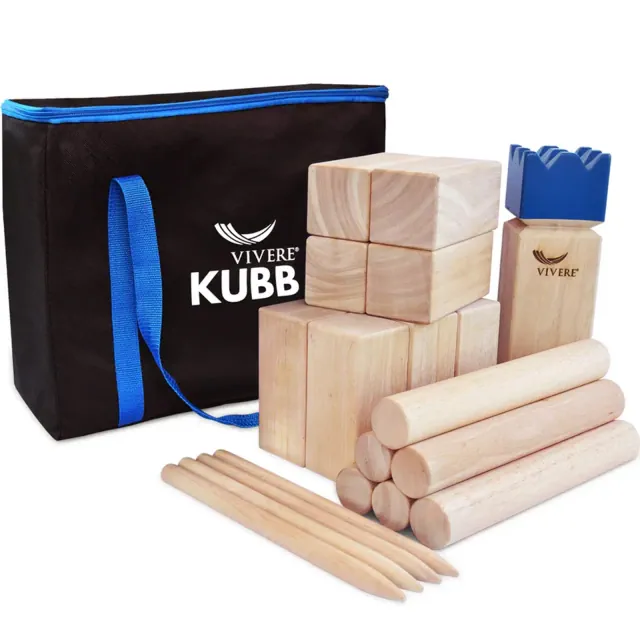 Vivere Kubb Yard Game Set, Tournament Size Viking Chess Toss with Carry Case