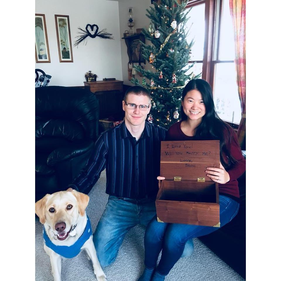 Christmas Day 2017. Blaine hand-made this jewelry box as a Christmas gift to Diana. He proposed, and she said yes!