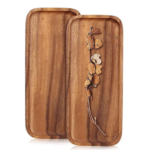 2 Pcs Best Rectangular Wooden Tray Decorative Acacia Wood Appetizer Cheese Plates Small Sandwich Dessert Trays Cookie Serving Platter Snacks Plate Dish