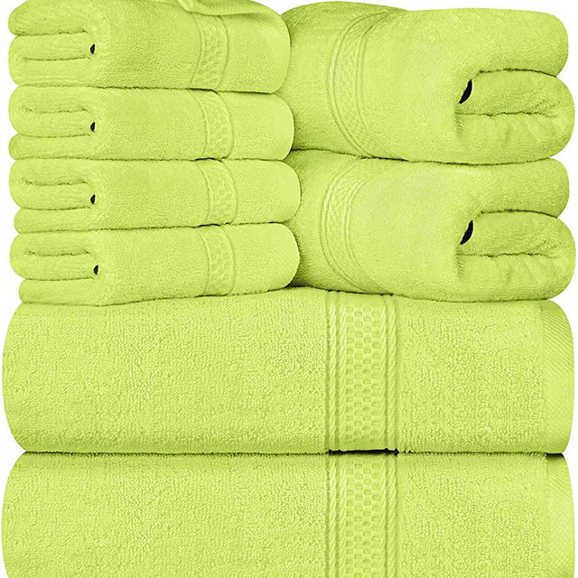 Utopia Towels 8-Piece Premium Towel Set, 2 Bath Towels, 2 Hand Towels, and 4 Wash Cloths, 600 GSM 100% Ring Spun Cotton Highly Absorbent Towels for Bathroom, Gym, Hotel, and Spa (Neon Green)
