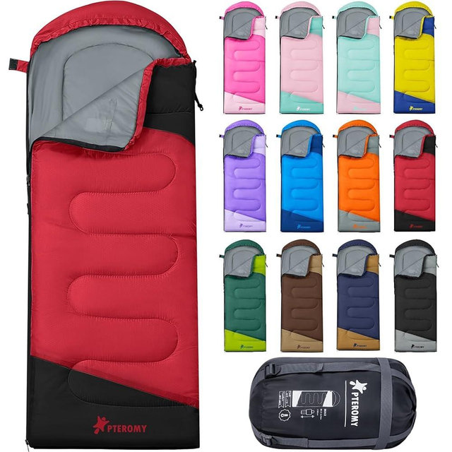 PTEROMY Sleeping Bags for Adults, Lightweight and Machine Washable, Water Resistant Backpacking Camping Sleeping Bag for Warm Cold Weather, Camping Essentials for Hiking Travel