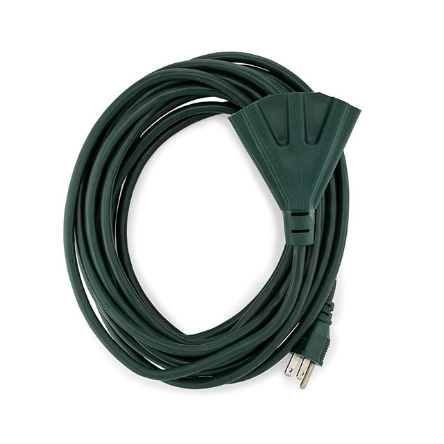 Holiday Lighting Outlet Green Outdoor Extension Cord | 3 Prong Outdoor & Indoor Outlet Splitter | Perfect For Landscape Lighting | 25 Feet