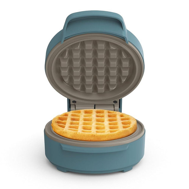 bella Snack-n-Store Mini Belgian Waffle Maker, EverGood™ Ceramic Nonstick Coating, Cord Wrap, Ready Indicator Light & Cool Touch Handles, Stackable Design & Customizable Plates, 350 Watt, Surf