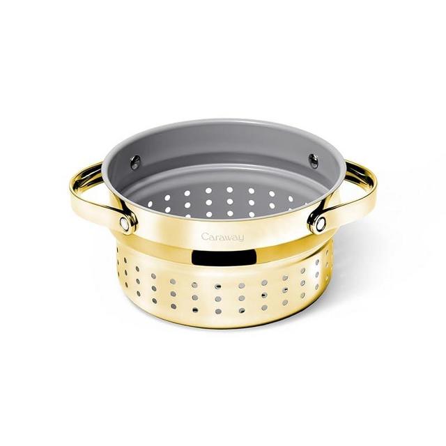 Caraway Steamer - Stainless Steel Steamer with Handles - Non Stick, Non Toxic Coating - Steam Veggies, Seafood, and More - Compatible With Our Dutch Oven or Sauce Pan - Small, 3qt - Gold