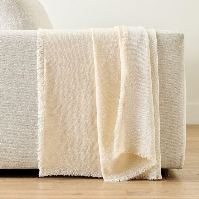 Noemi Wool Throw, Ivory, 50" x 60"