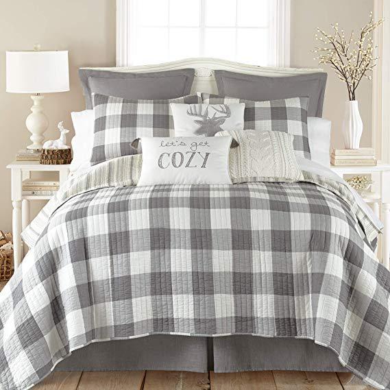 Levtex Camden King Quilt Set, Farmhouse, 100% Cotton, Grey, Ivory