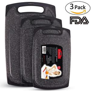 SUNPOLLO - Plastic Cutting Board (3-Piece Set), Kitchen Chopping Board Set with Juice Groove - Unique Marble Appearance Design, Anti-skid Design, Dishwasher Safe and Multiple Sizes