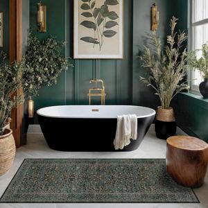 Dark Green 2x5 Runner Rug Non Slip Washable for Bathroom, Kitchen, Floral Boho Low Pile Entryway Rug, Door Mat Indoor Entrance, Small Carpet Runner for Laundry Room