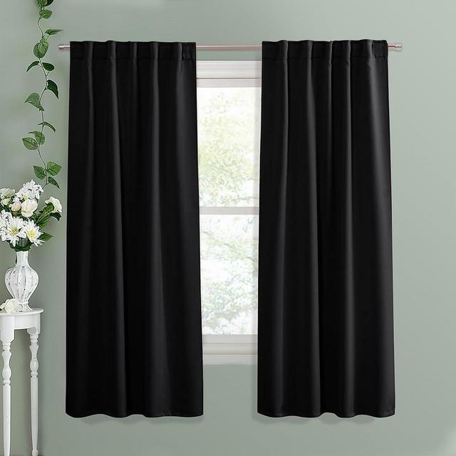 PONY DANCE Black Out Window Curtains - Thermal Blackout Curtain Drapes Set Shades Back Tab & Rod Pocket Panels Privacy Protect for Living Room, 42-inch Wide by 72-inch Long, Black, 2 Pieces