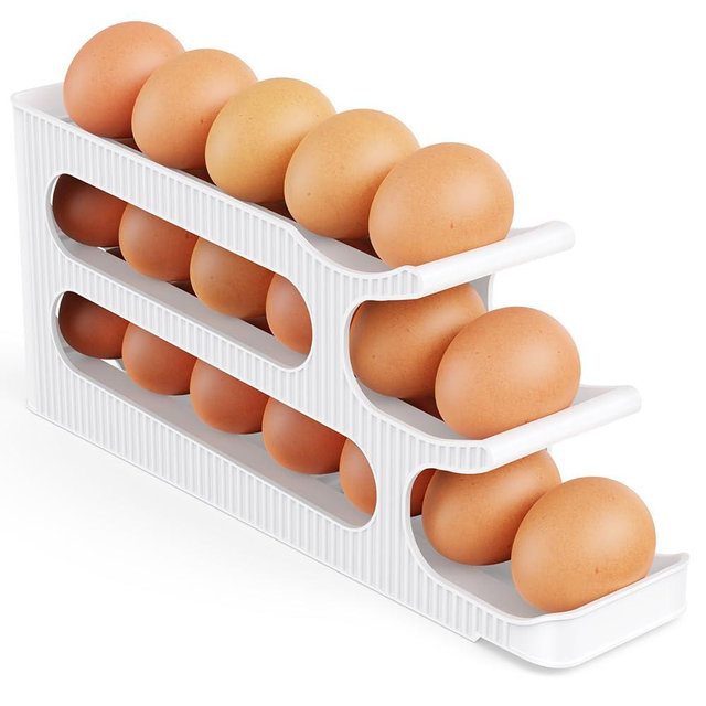Egg Holder for Fridge, 3 Tiers Auto Rolling Egg Storage Organizer for Refrigerator, Slim Space Saving Container, Dispenser - Egg Roller for Eggs 18 Count