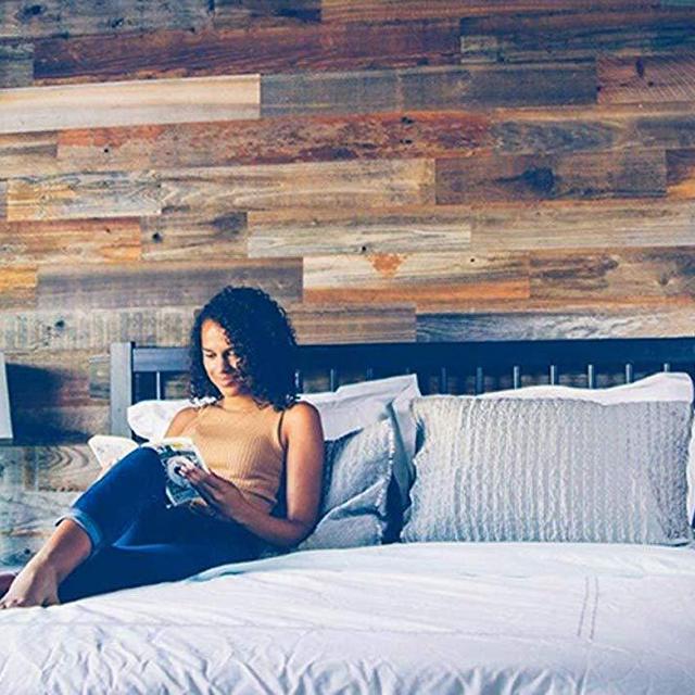 Weekend Walls - Reclaimed Weathered Redwood - DIY Easy Peel and Stick Wood Wall Paneling (40 Sq Ft, Natural)