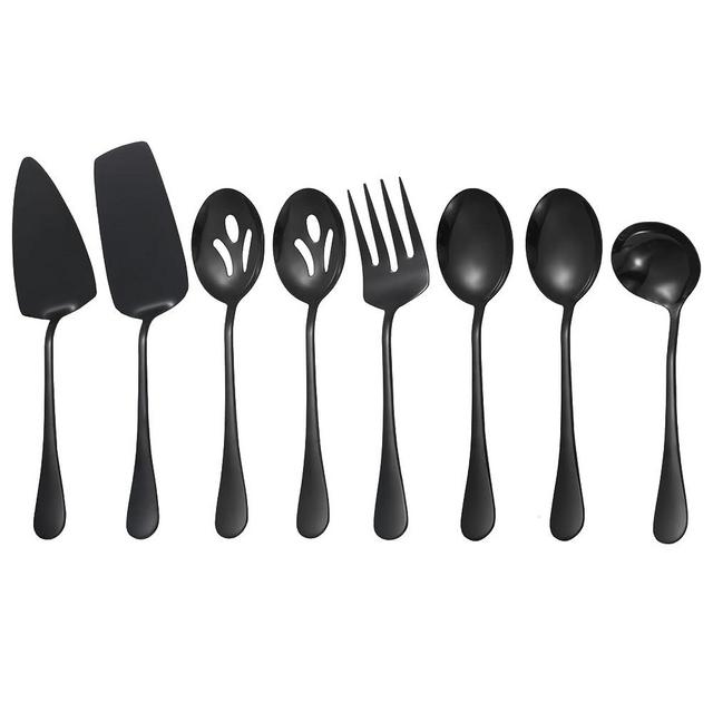 Black Serving Utensils,8 Pcs Stainless Steel Serving Utensil Set Include Serving Spoons,Serving Fork,Soup Ladle,Lasagna Server,Pie Server,Large Serving Set for Parties Buffet Home,Dishwasher Safe