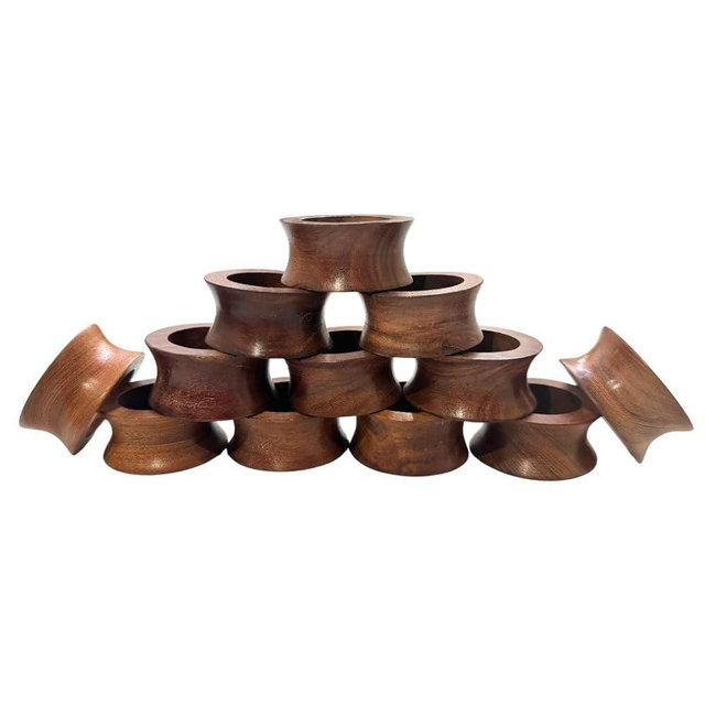 ARNCRAFT Napkin Holder Set of 12 Handmade Acacia Wood Dining Table Napkin Ring Classic Everyday Thanksgiving Holiday Christmas Festive Party Gift Farmhouse Décor
