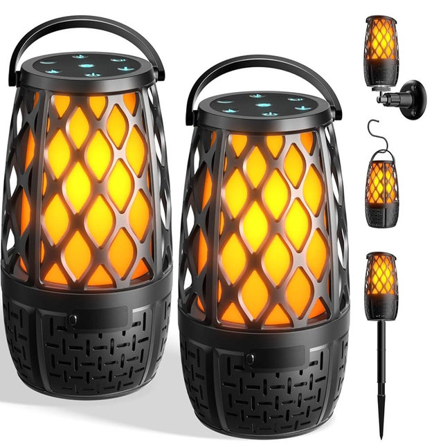 KANAD ​Outdoor Speakers Bluetooth with Flame Lights, IP65 Waterproof, HD Stereo Sound 100 Speaker Connection Sync - Gifts for Men, Dad