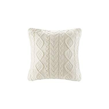 Knit Decorative Throw Pillow Cover Sweater Square Warm Cushion Cover for Couch, Bed, Home Accent Decor (Cream, (18x18 inches(45x45cm))